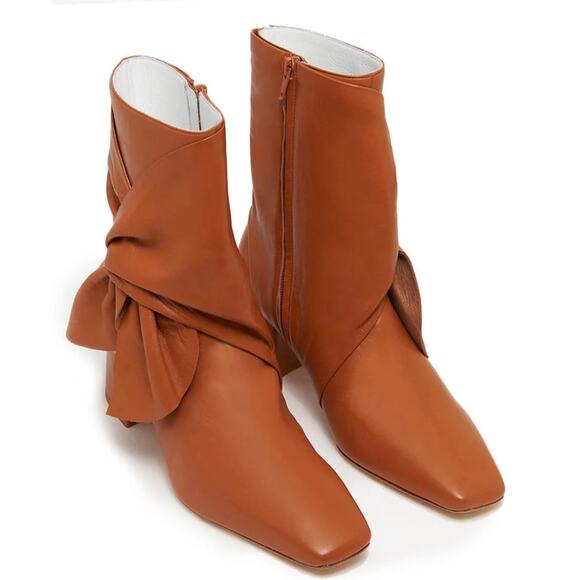 Daniella Shevel Bonnie Lambskin Leather Bootie Hazel Brown Women's 38.5 US 8 - Picture 1 of 16